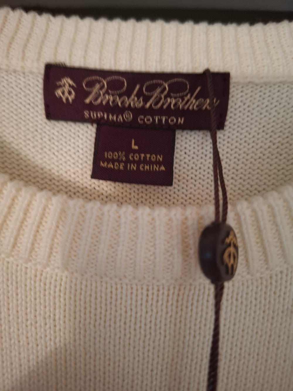 Brooks Brothers Cream Supima Cotton Crewneck Sweater